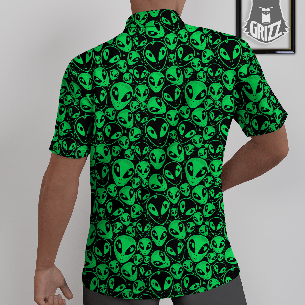 Cute Green Alien Print Pattern Untucked Shirts-grizzshop