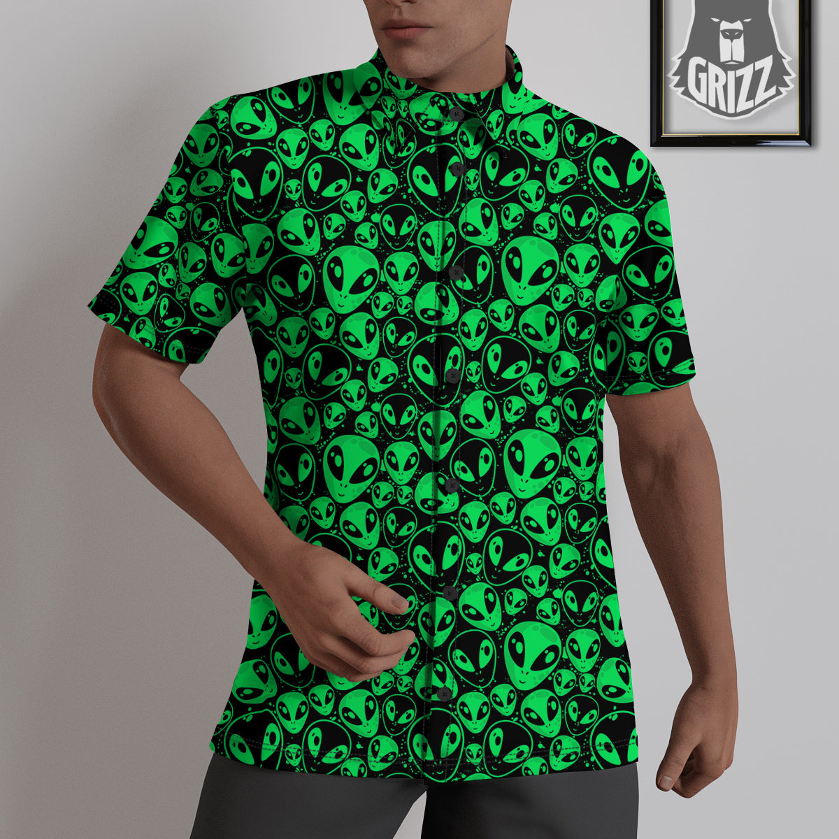 Cute Green Alien Print Pattern Untucked Shirts-grizzshop