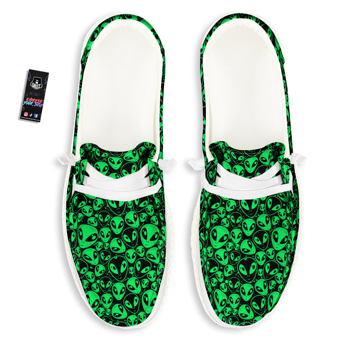 Cute Green Alien Print Pattern White Loafers-grizzshop