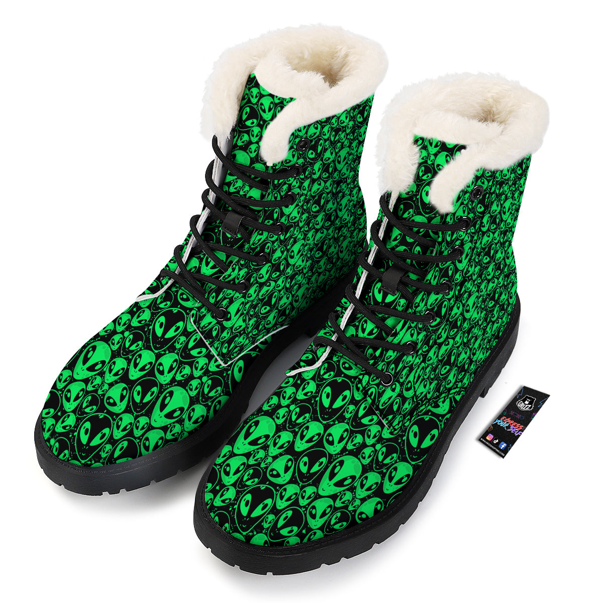 Cute Green Alien Print Pattern Winter Boots-grizzshop