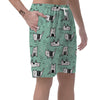 Cute Green Doodle Cat Print Men's Shorts-grizzshop