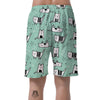 Cute Green Doodle Cat Print Men's Shorts-grizzshop