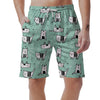 Cute Green Doodle Cat Print Men's Shorts-grizzshop