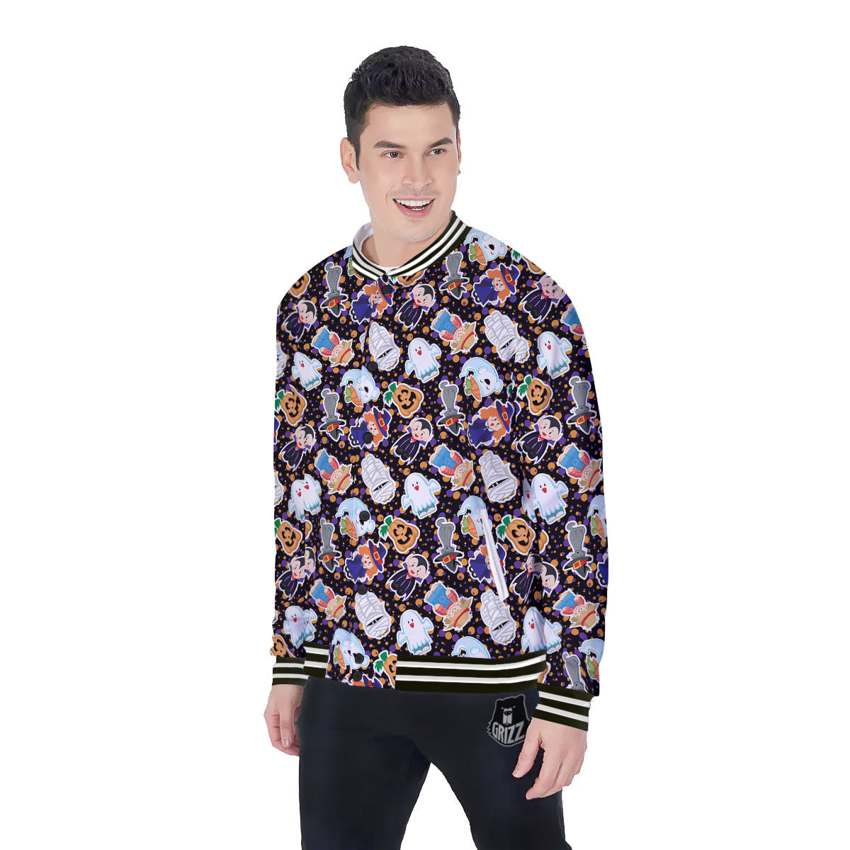 Cute Halloween Print Pattern Baseball Jacket-grizzshop