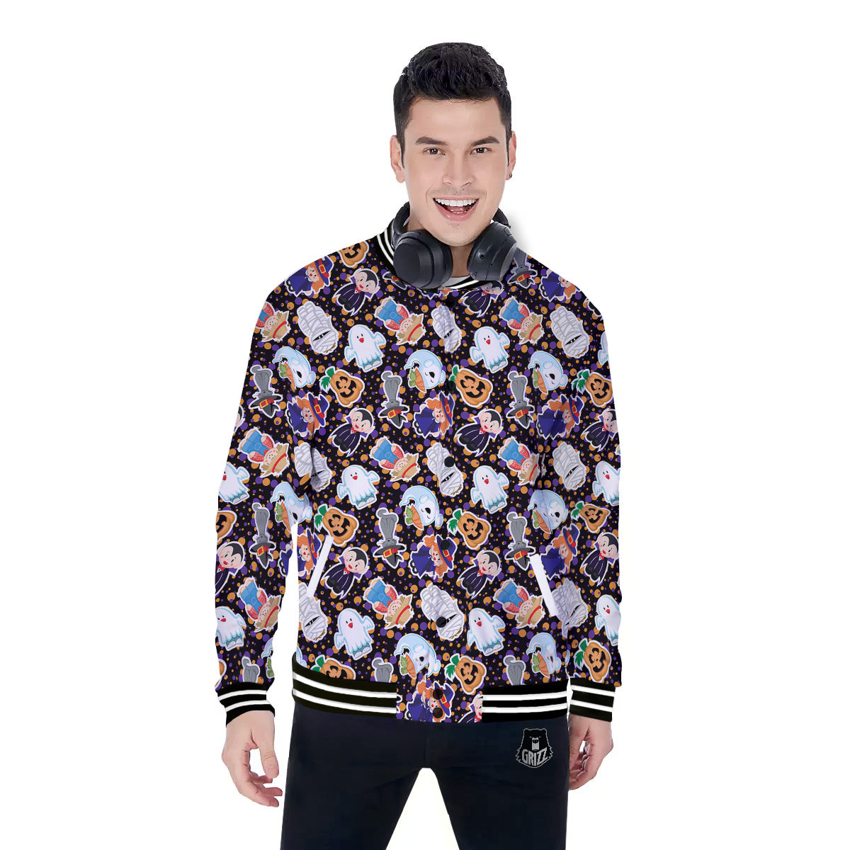 Cute Halloween Print Pattern Baseball Jacket-grizzshop