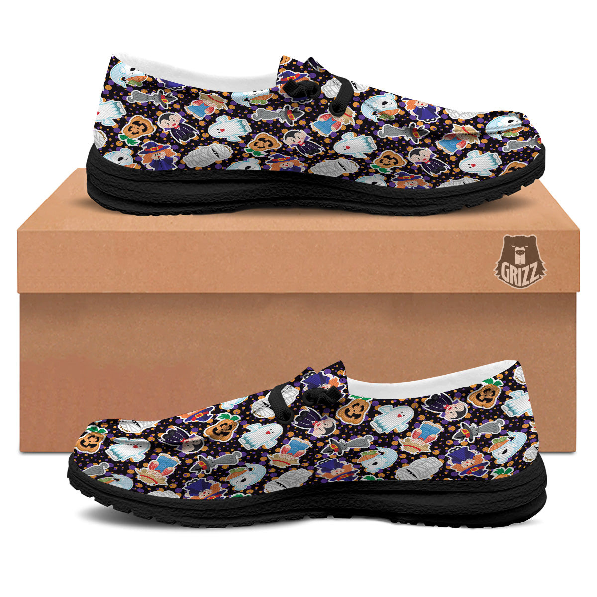Cute Halloween Print Pattern Black Loafers-grizzshop