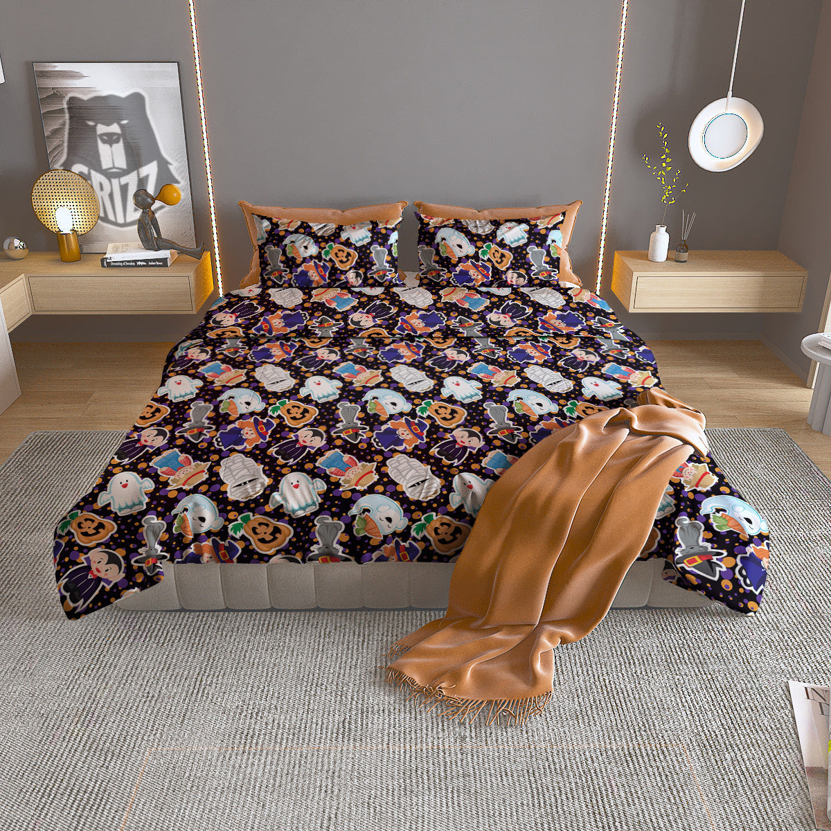Cute Halloween Print Pattern Duvet Cover Bedding Set