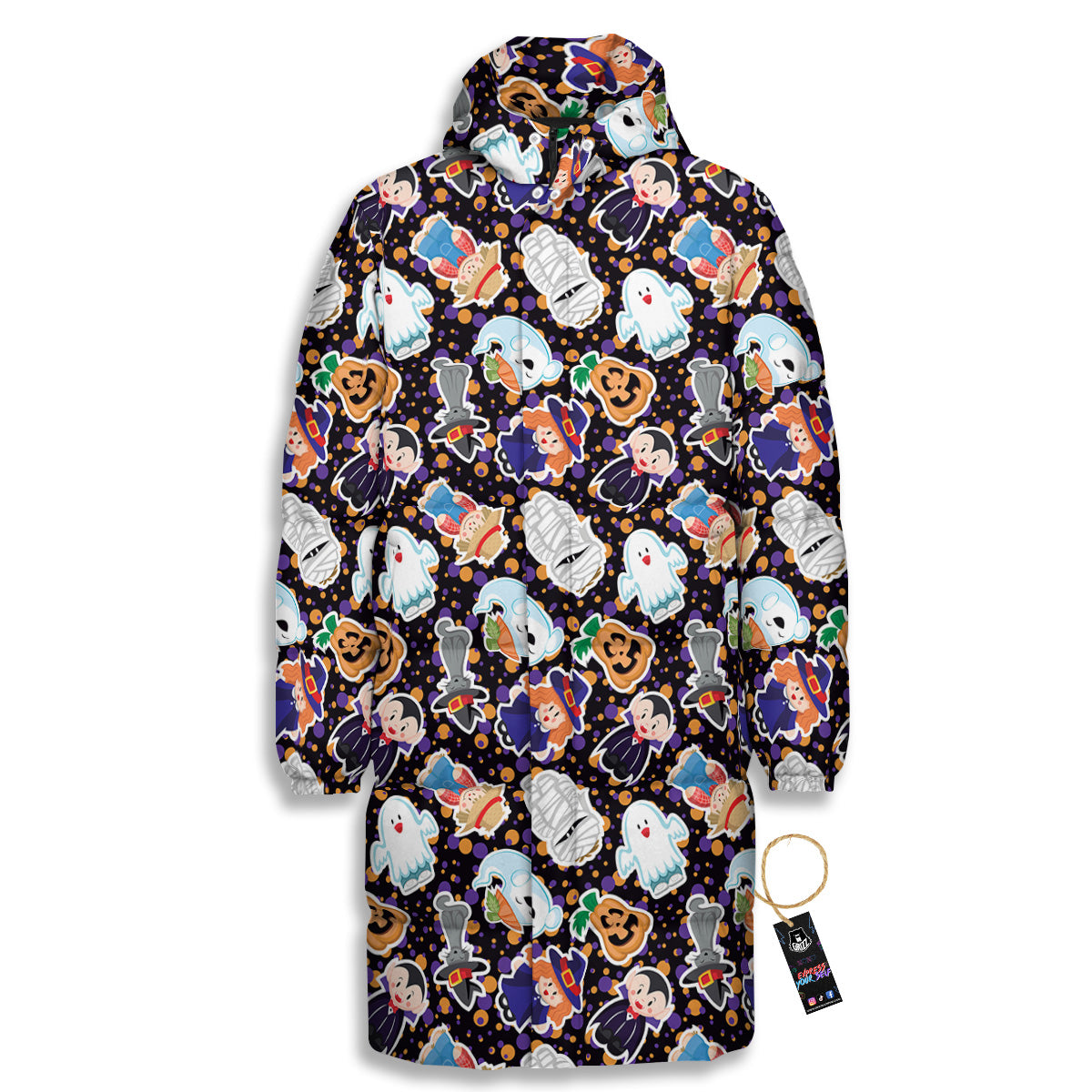 Cute Halloween Print Pattern Long Down Jacket-grizzshop