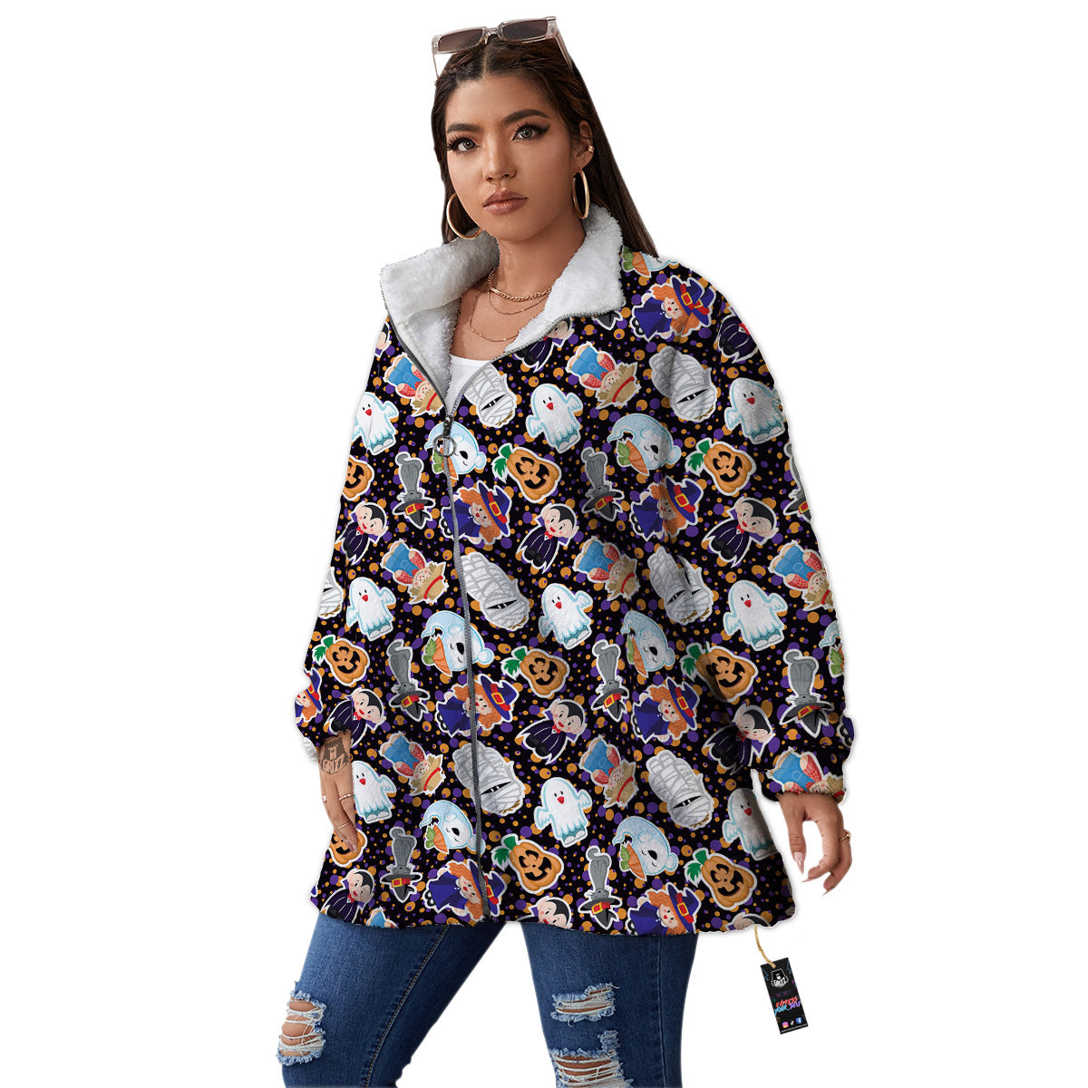 Cute Halloween Print Pattern Women's Sherpa Jacket-grizzshop