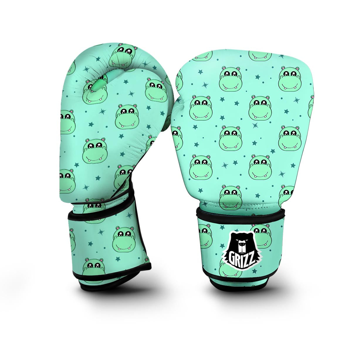 Cute Hippo Pattern Print Boxing Gloves-grizzshop