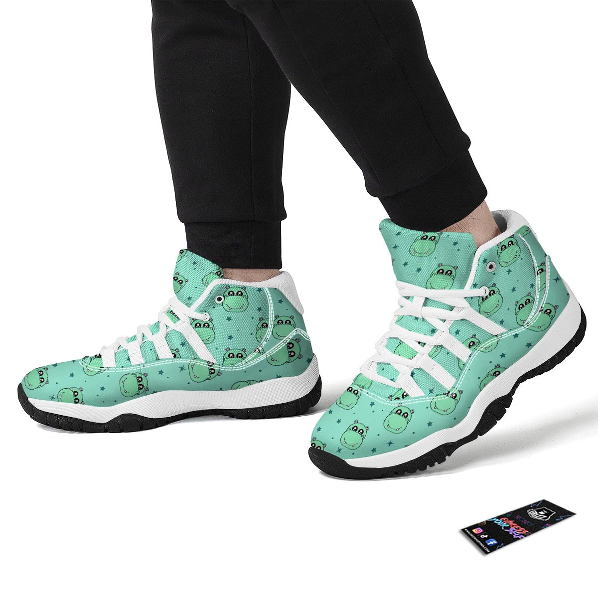 Cute Hippo Pattern Print White Bball Shoes-grizzshop