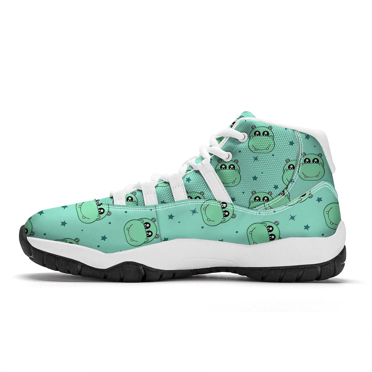 Cute Hippo Pattern Print White Bball Shoes-grizzshop