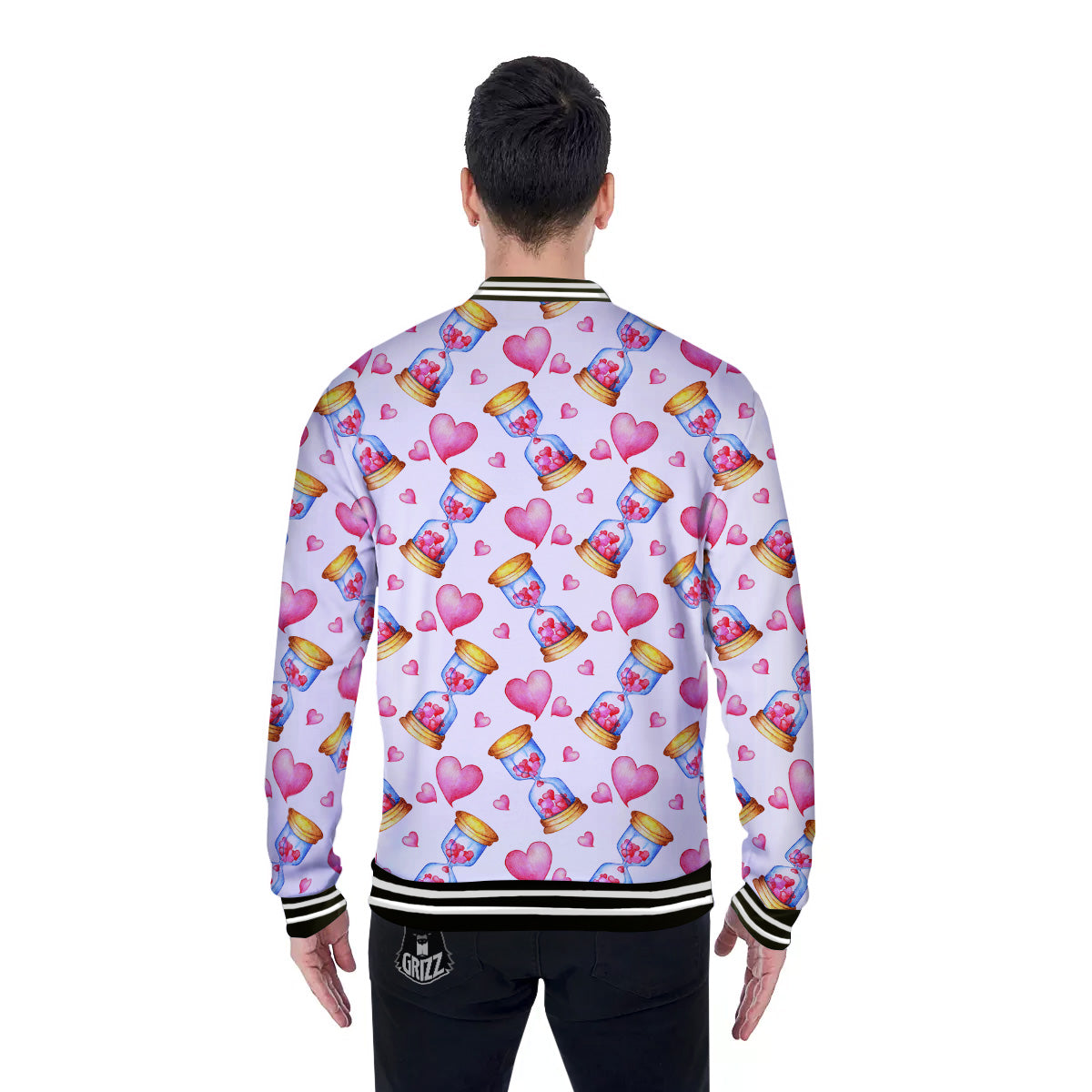 Cute Hourglass Hearts Print Pattern Baseball Jacket-grizzshop