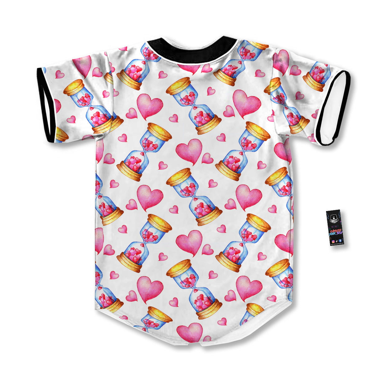 Cute Hourglass Hearts Print Pattern Baseball Jersey-grizzshop