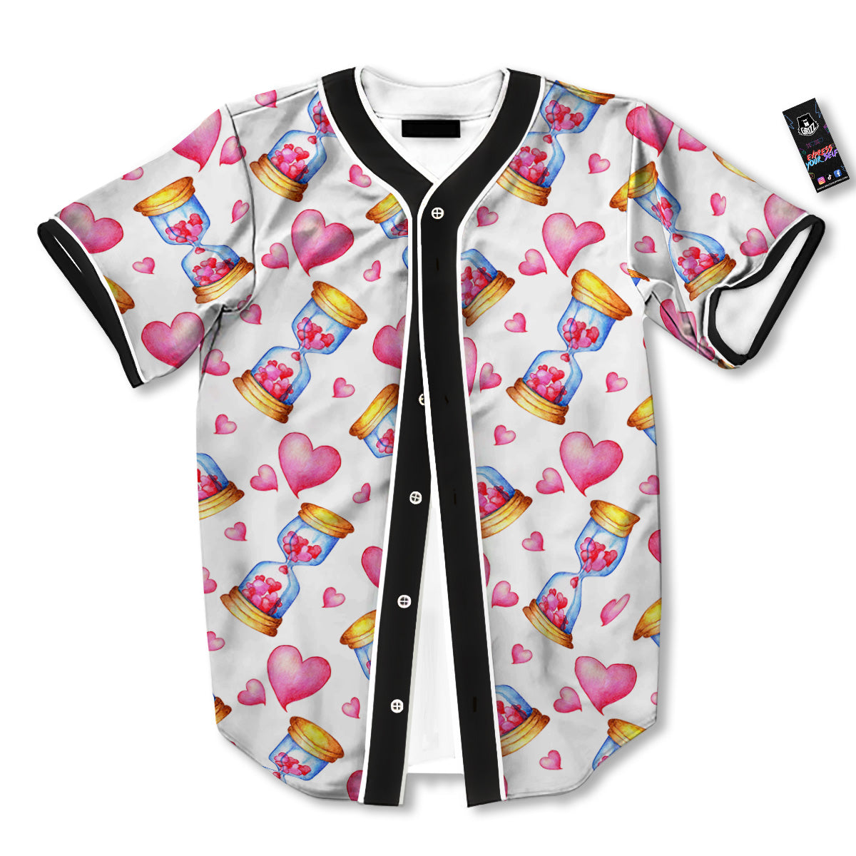 Cute Hourglass Hearts Print Pattern Baseball Jersey-grizzshop