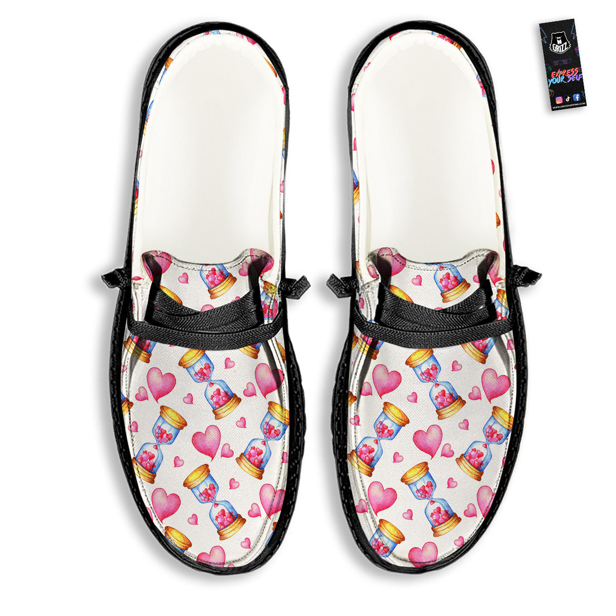 Cute Hourglass Hearts Print Pattern Black Loafers-grizzshop