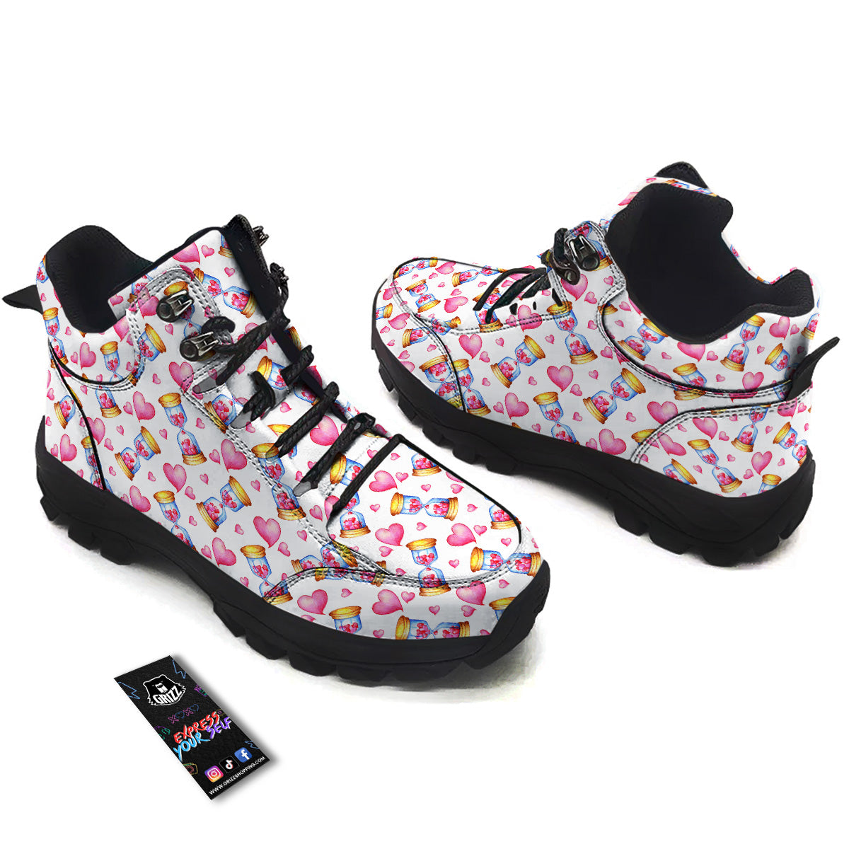 Cute Hourglass Hearts Print Pattern Hiking Shoes-grizzshop
