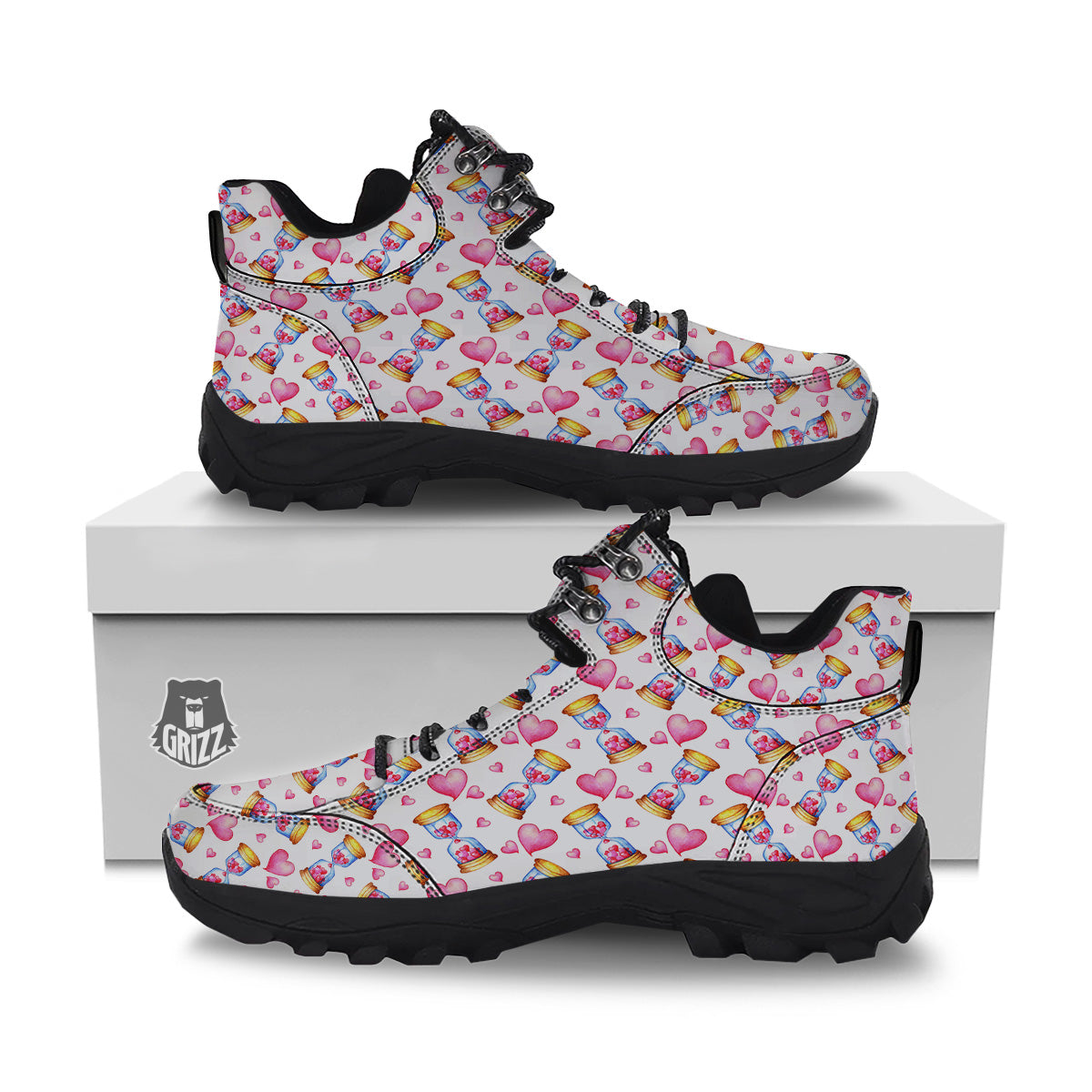 Cute Hourglass Hearts Print Pattern Hiking Shoes-grizzshop