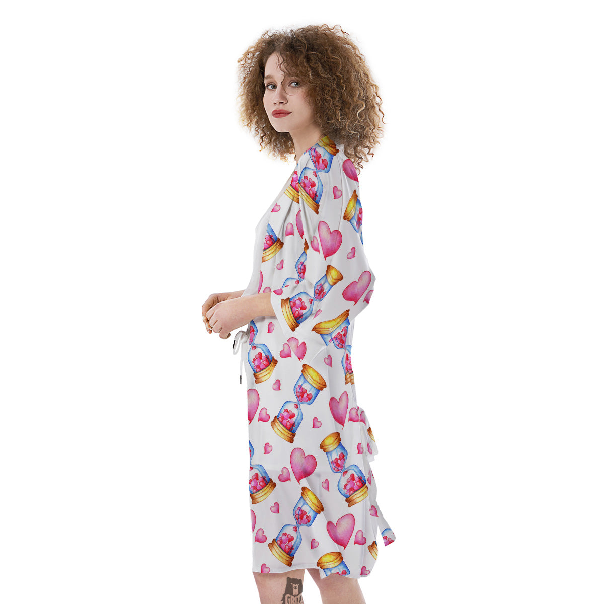 Cute Hourglass Hearts Print Pattern Kimono-grizzshop