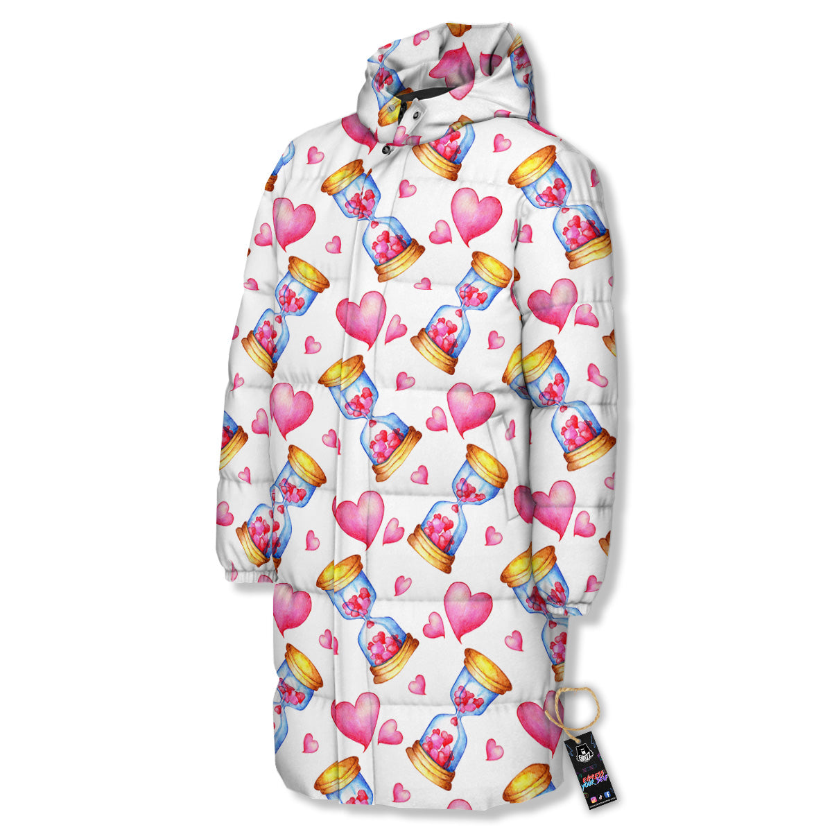 Cute Hourglass Hearts Print Pattern Long Down Jacket-grizzshop
