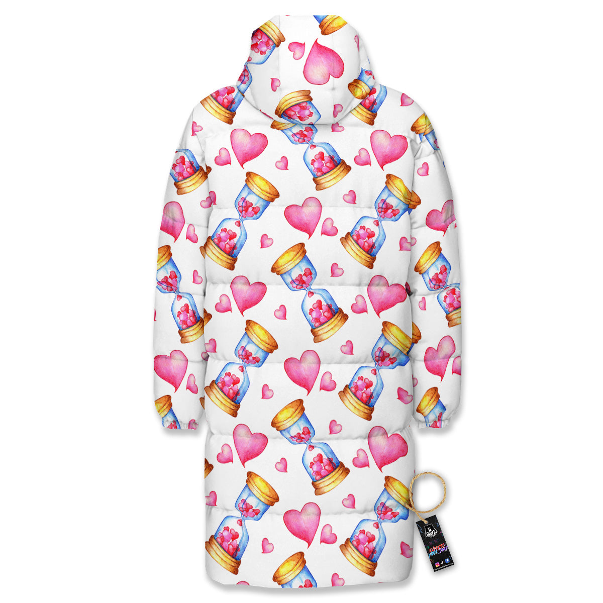 Cute Hourglass Hearts Print Pattern Long Down Jacket-grizzshop