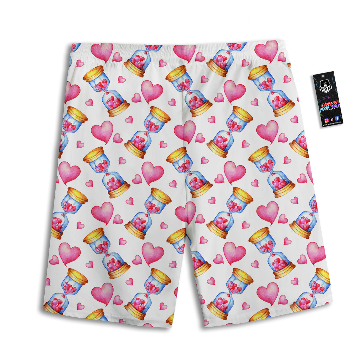 Cute Hourglass Hearts Print Pattern Men's Athletic Shorts
