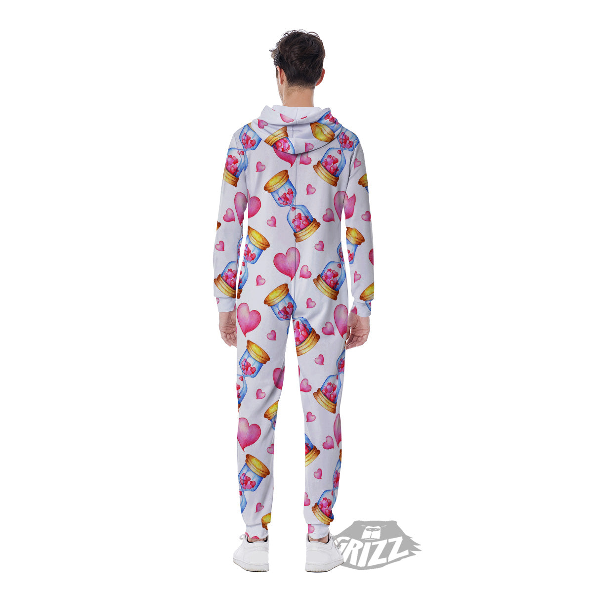 Cute Hourglass Hearts Print Pattern Men's Jumpsuit-grizzshop