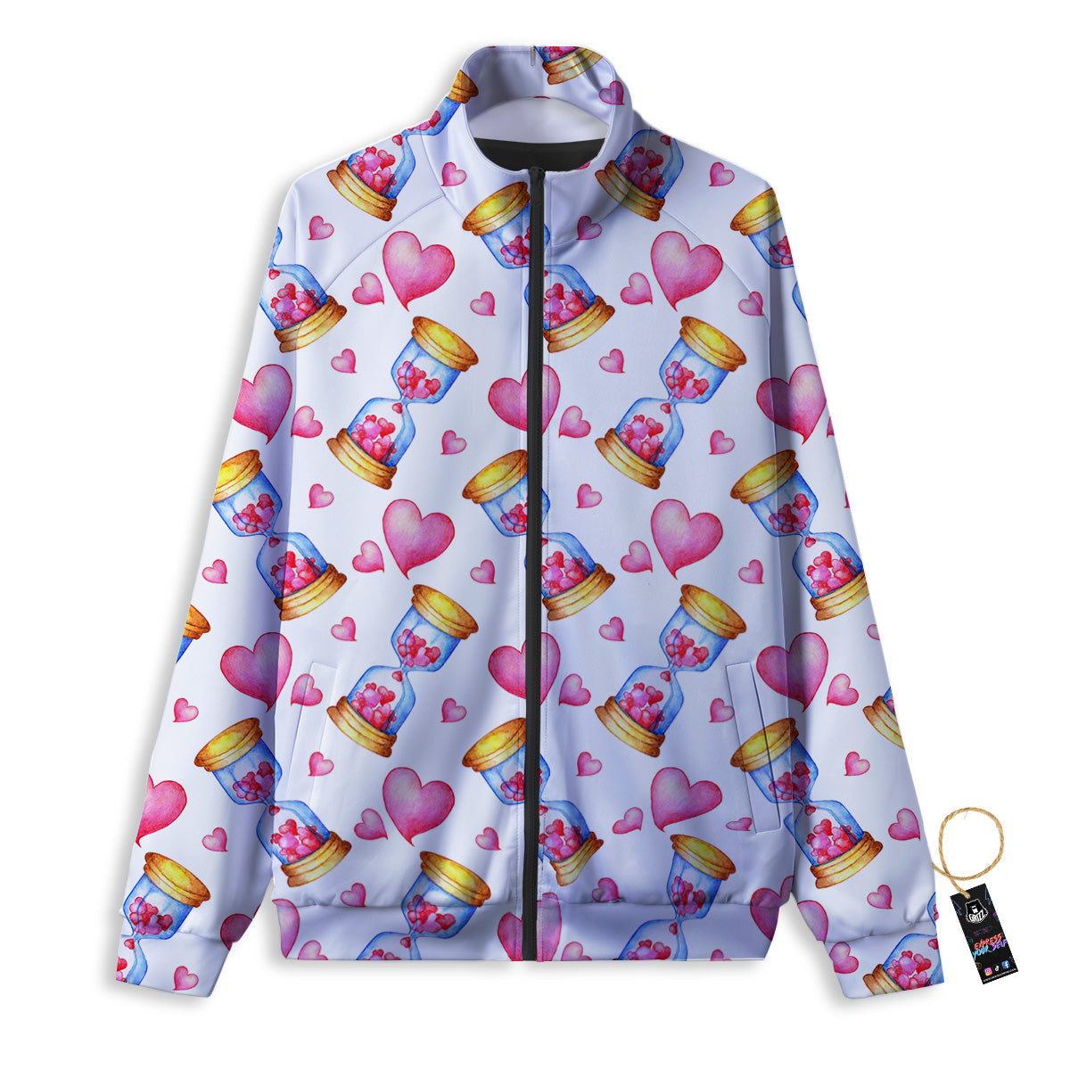 Cute Hourglass Hearts Print Pattern Track Jacket-grizzshop