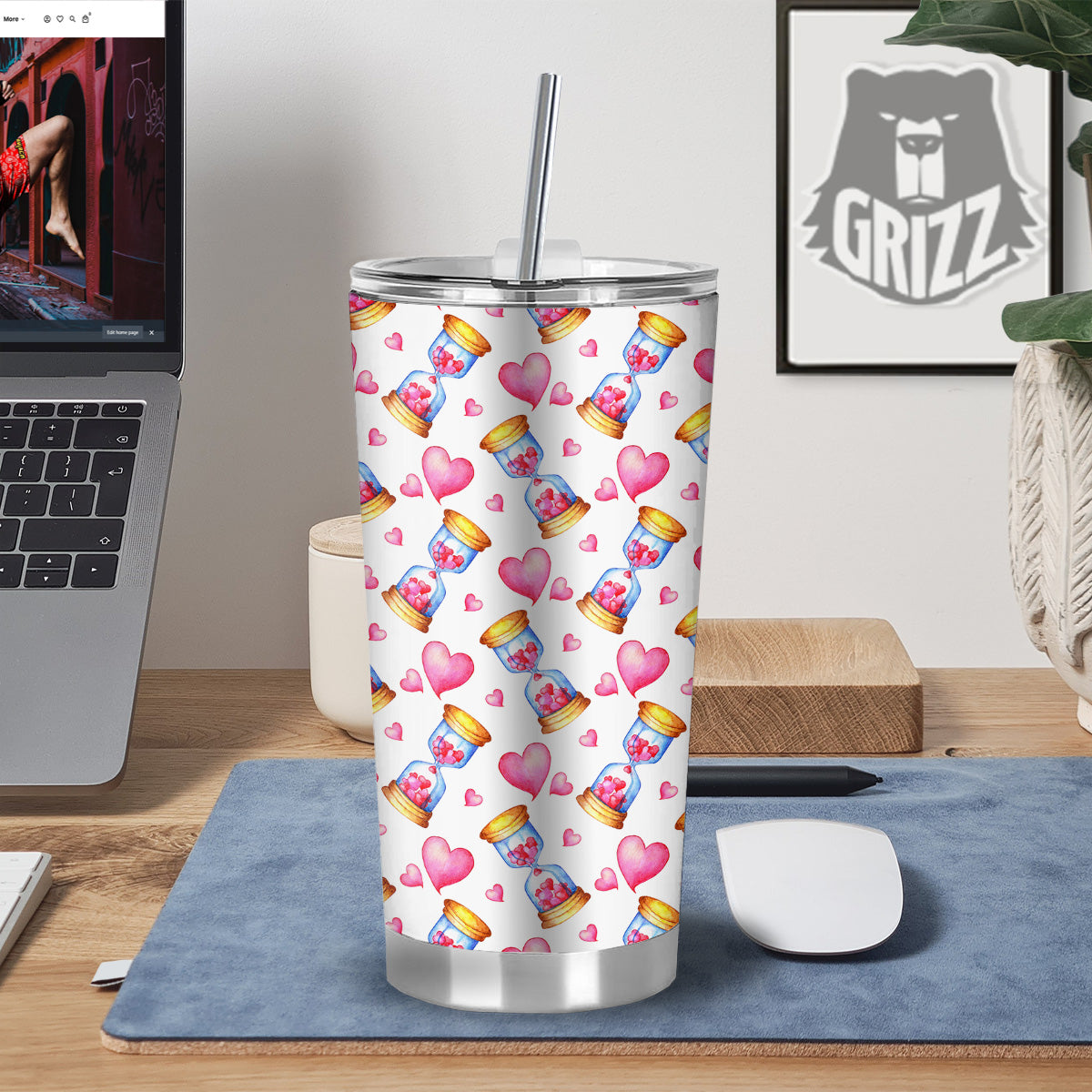 Cute Hourglass Hearts Print Pattern Tumbler-grizzshop
