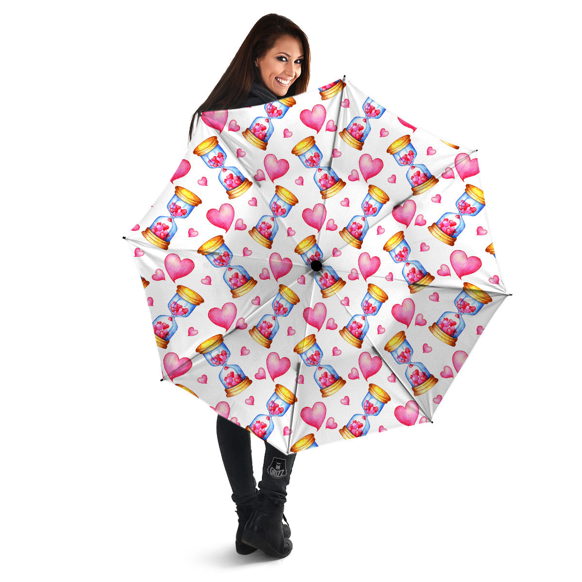 Cute Hourglass Hearts Print Pattern Umbrella-grizzshop