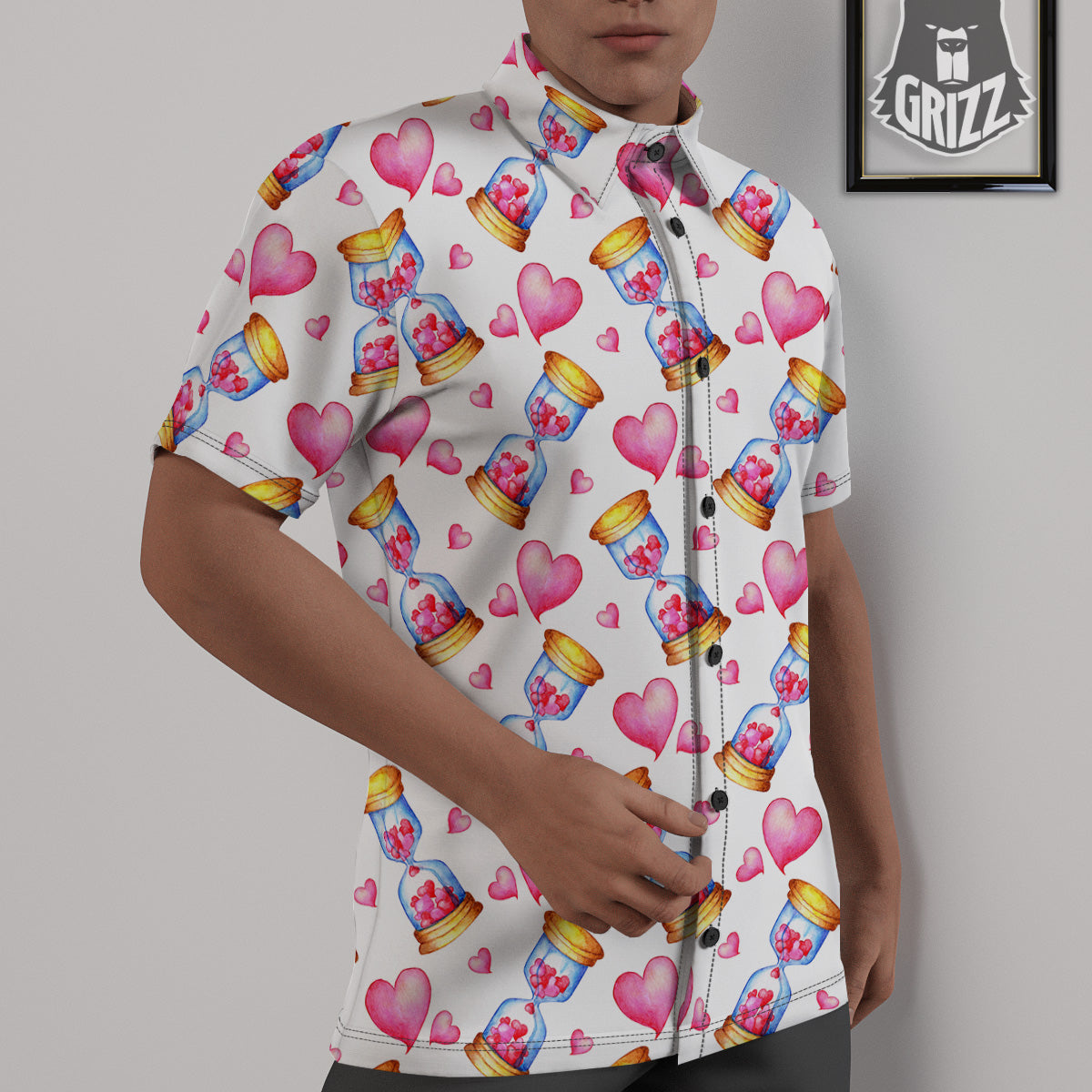Cute Hourglass Hearts Print Pattern Untucked Shirts-grizzshop