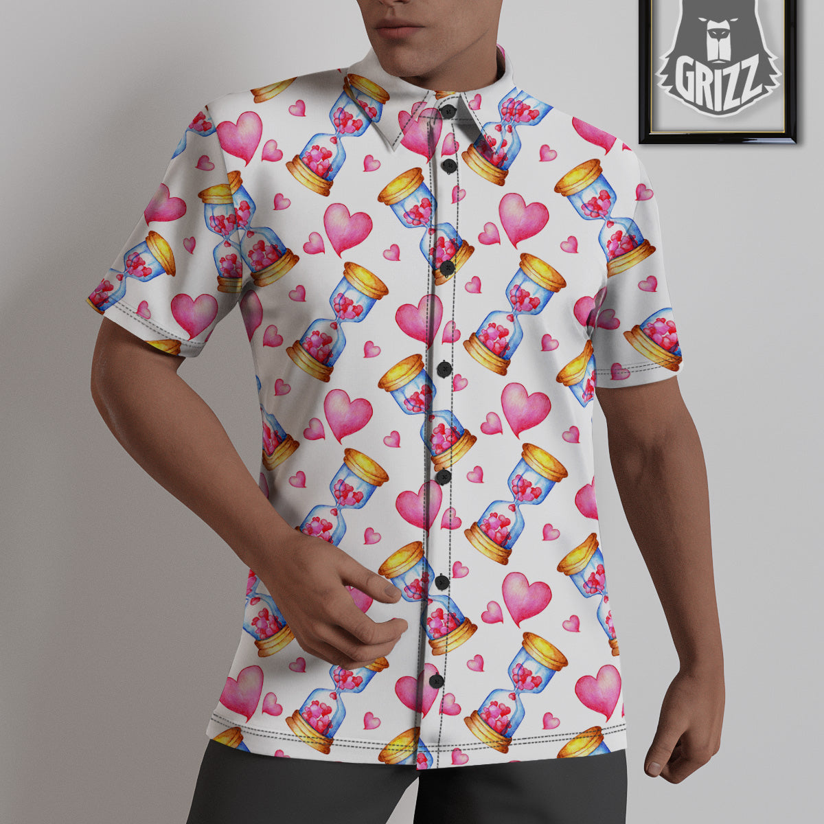 Cute Hourglass Hearts Print Pattern Untucked Shirts-grizzshop