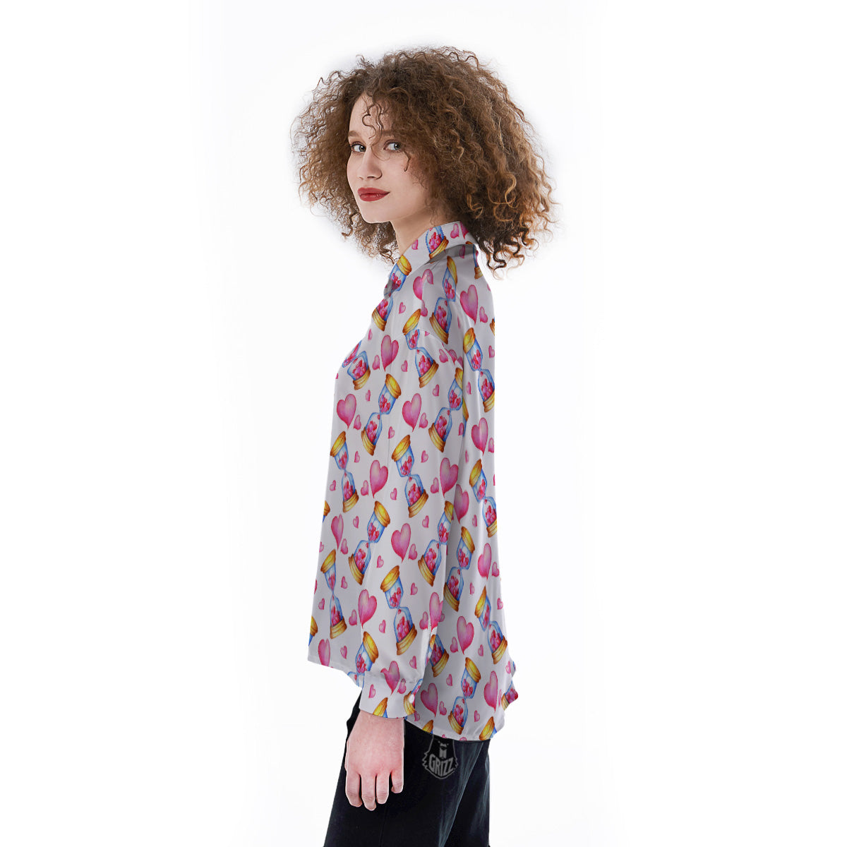 Cute Hourglass Hearts Print Pattern Women's Long Sleeve Shirts-grizzshop
