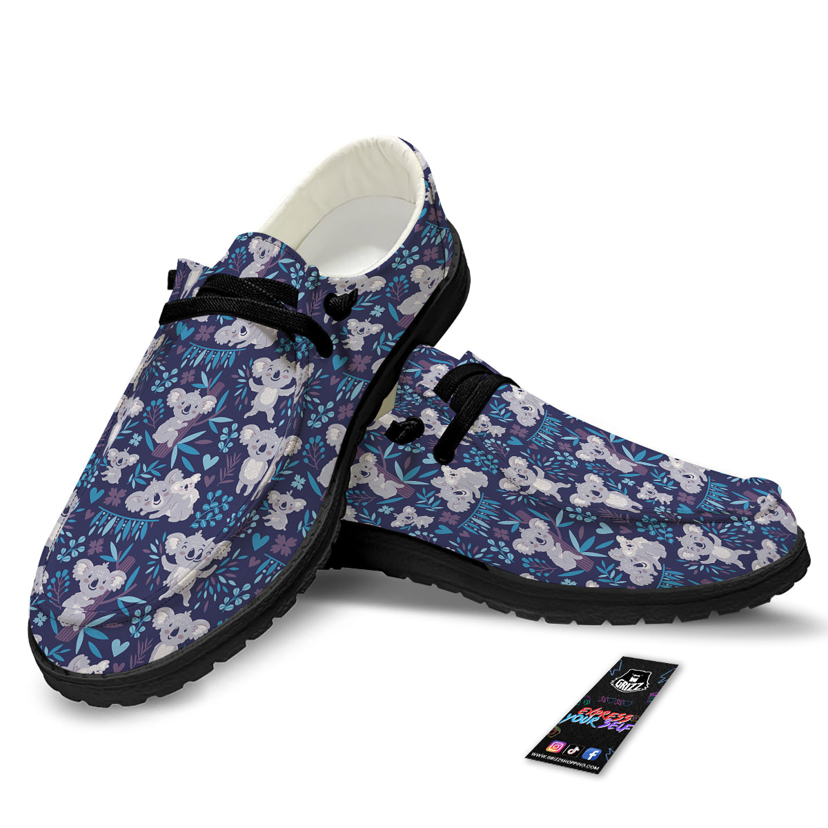 Cute Koala Print Pattern Black Loafers-grizzshop