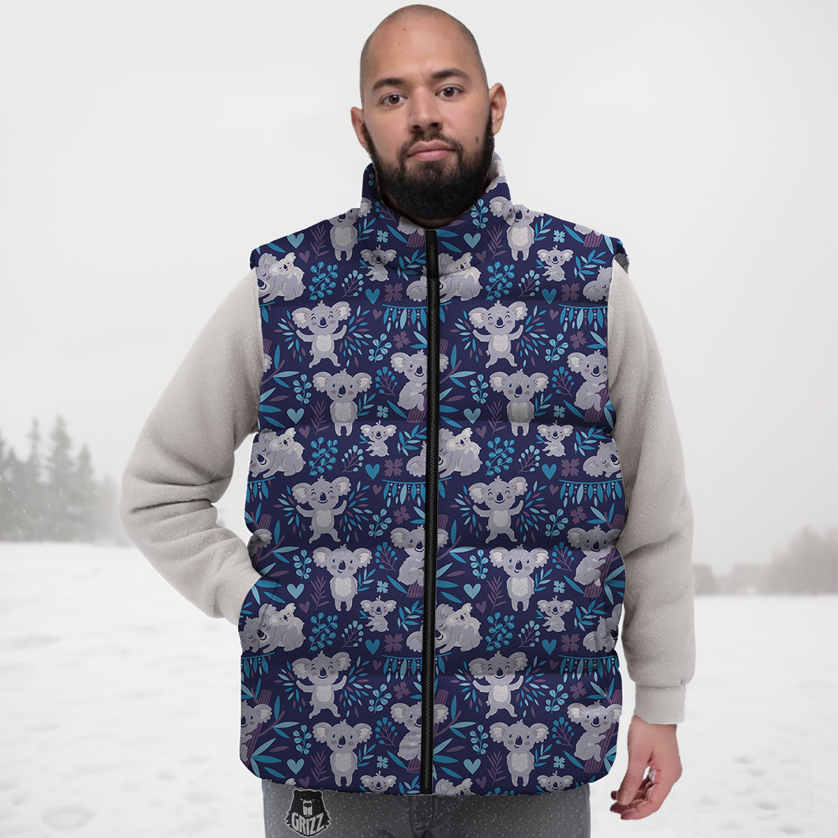 Cute Koala Print Pattern Down Vest