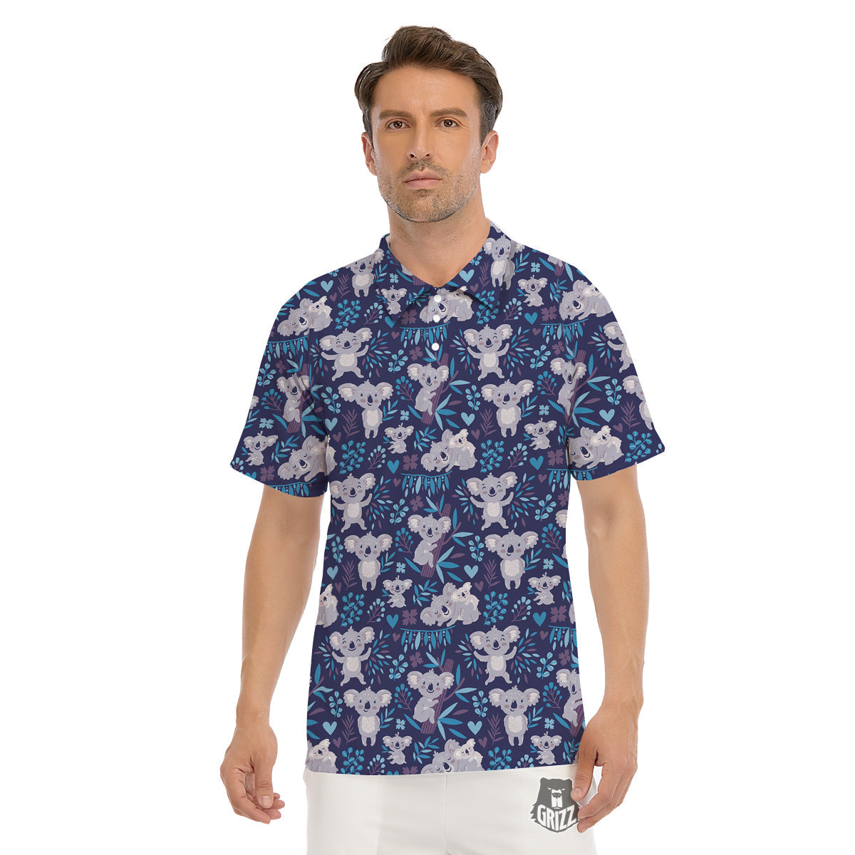 Cute Koala Print Pattern Men's Golf Shirts-grizzshop