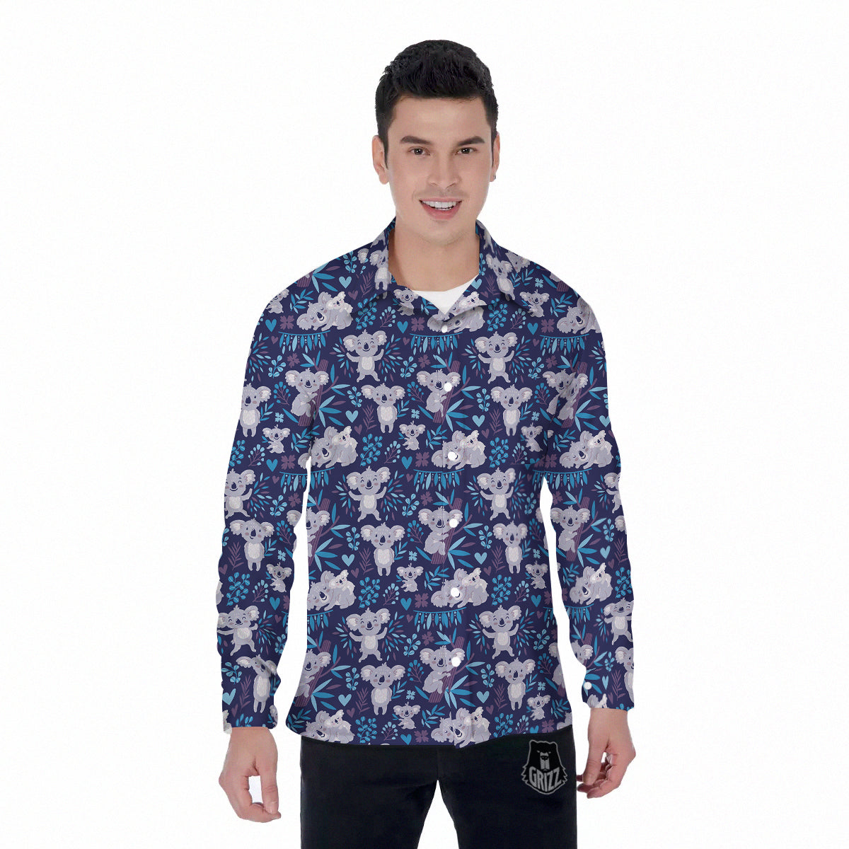 Cute Koala Print Pattern Men's Long Sleeve Shirts-grizzshop