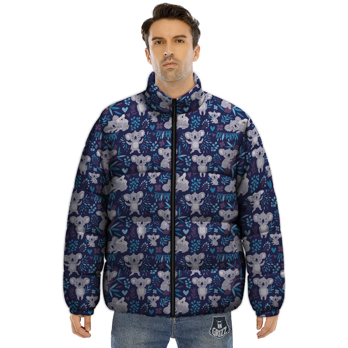 Cute Koala Print Pattern Puffer Jacket-grizzshop