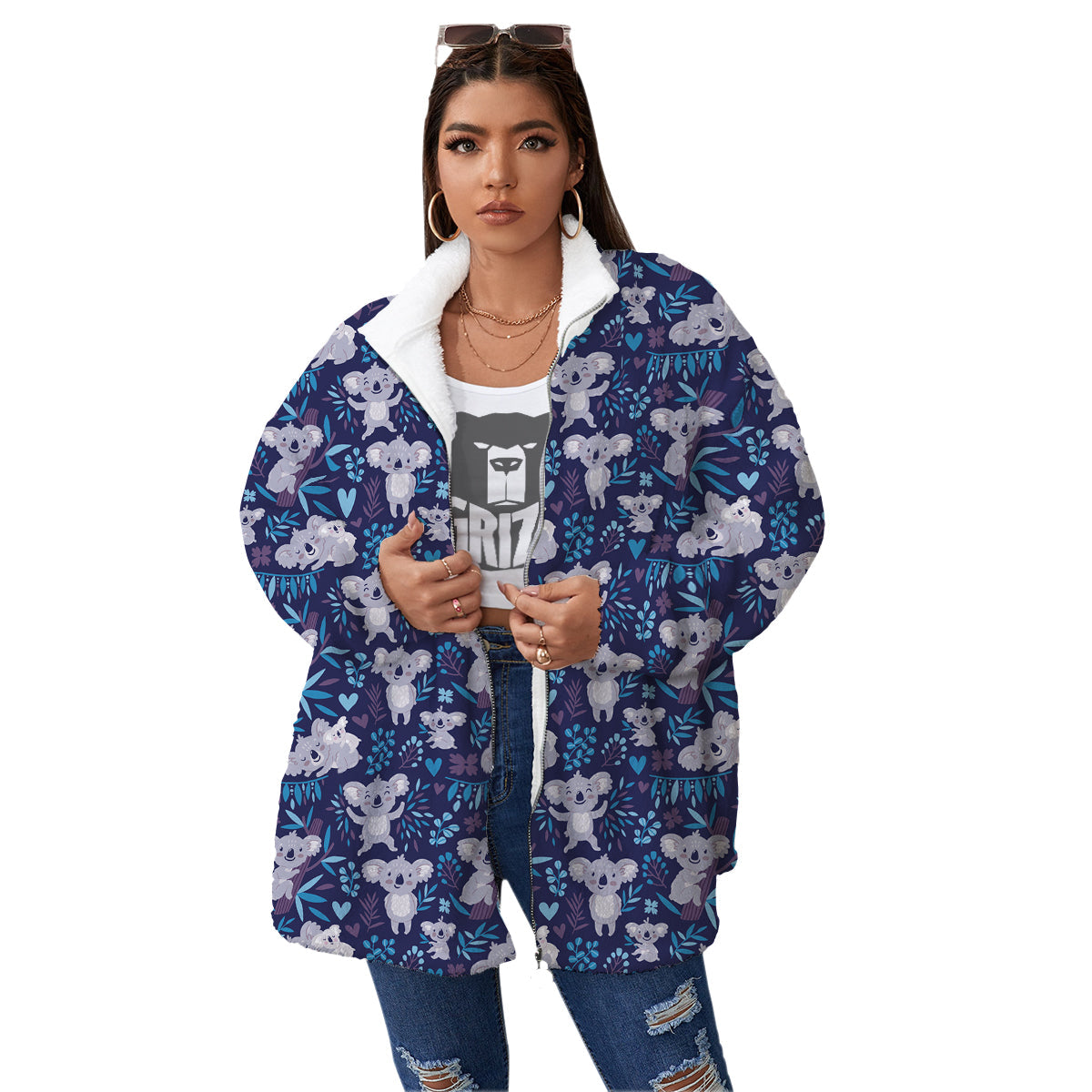 Cute Koala Print Pattern Women's Sherpa Jacket-grizzshop