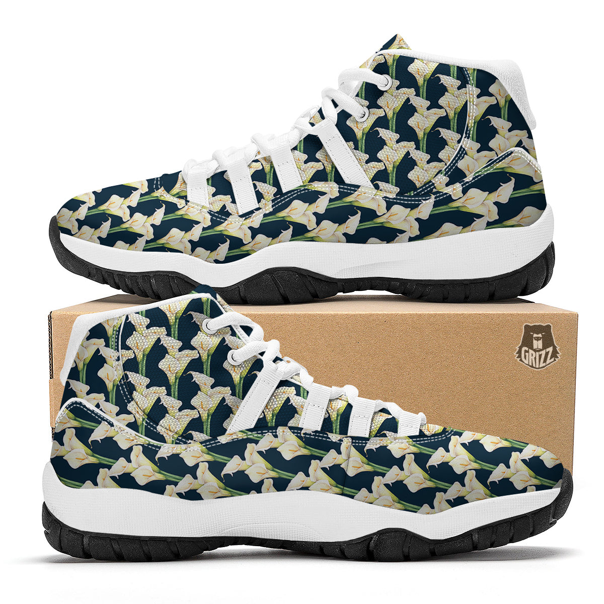 Cute Lily Watercolor Print Pattern White Bball Shoes-grizzshop
