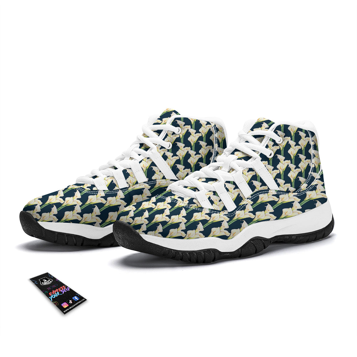 Cute Lily Watercolor Print Pattern White Bball Shoes-grizzshop
