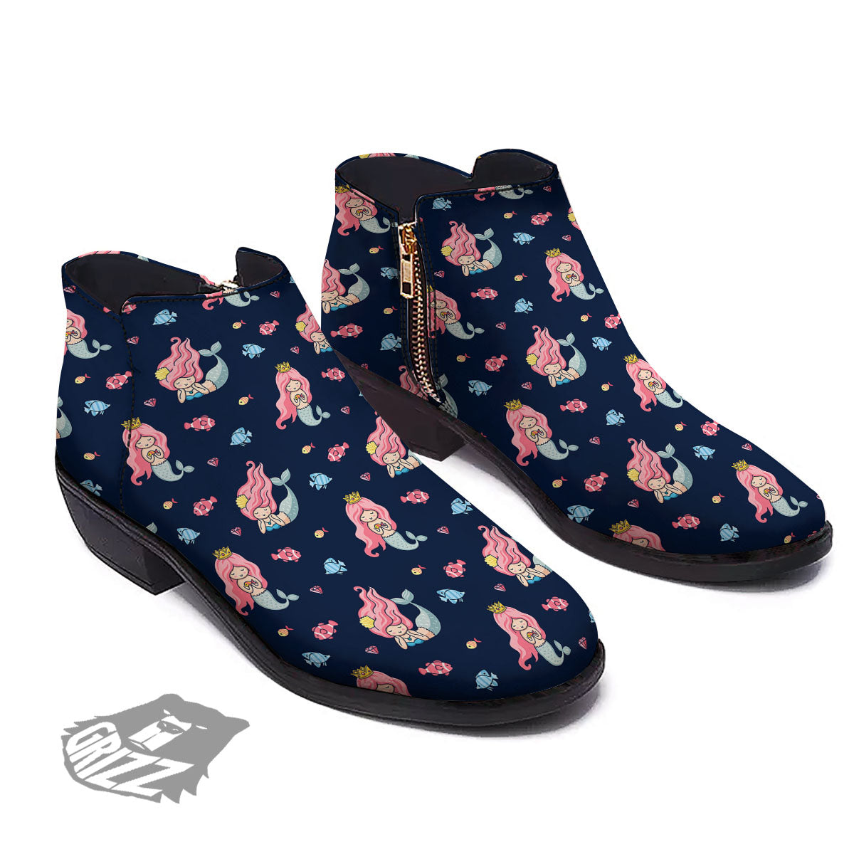 Cute Little Mermaid Print Pattern Ankle Boots-grizzshop