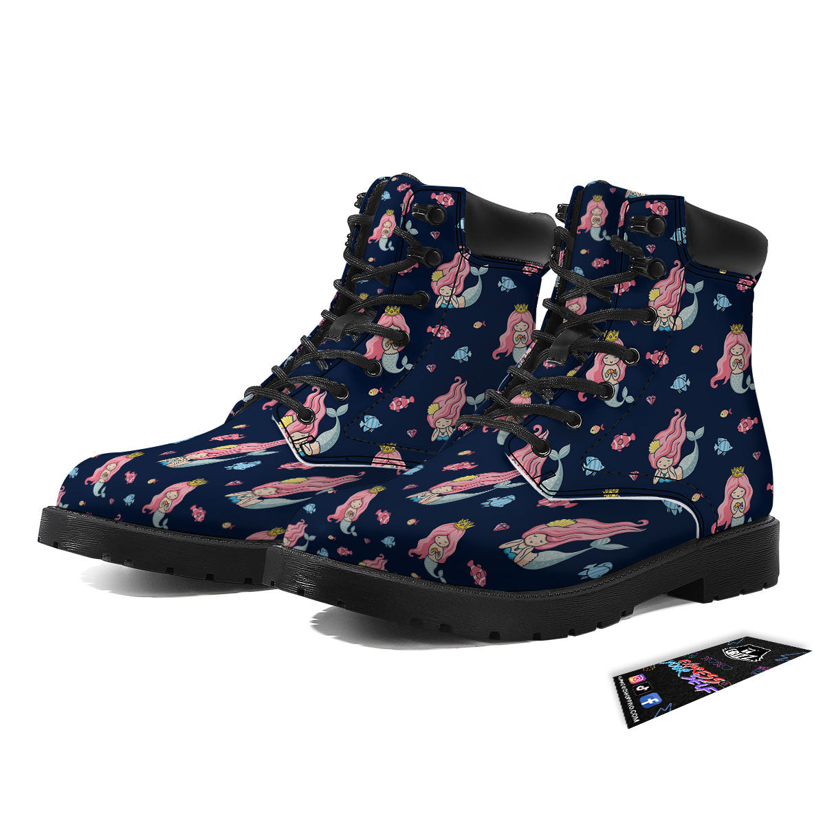 Cute Little Mermaid Print Pattern Boots-grizzshop