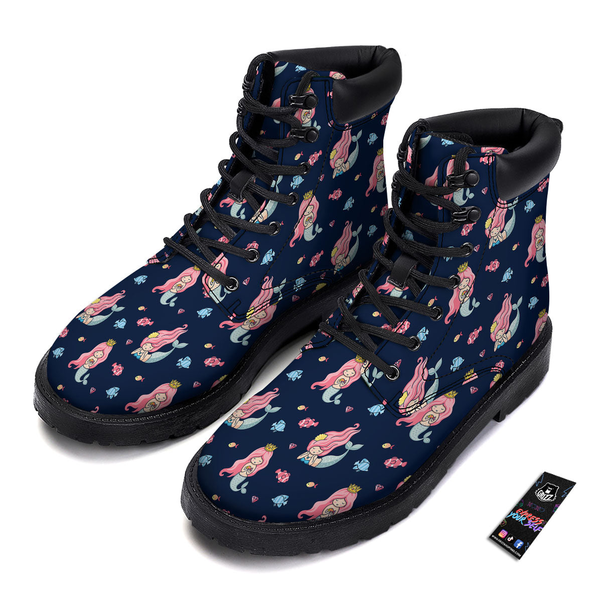 Cute Little Mermaid Print Pattern Boots-grizzshop