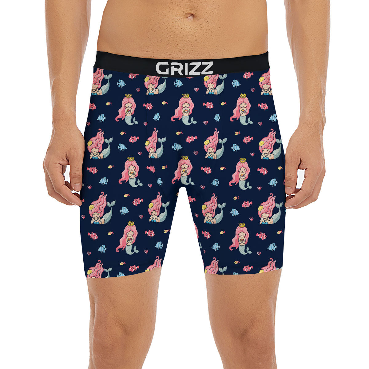Cute Little Mermaid Print Pattern Boxer Briefs-grizzshop