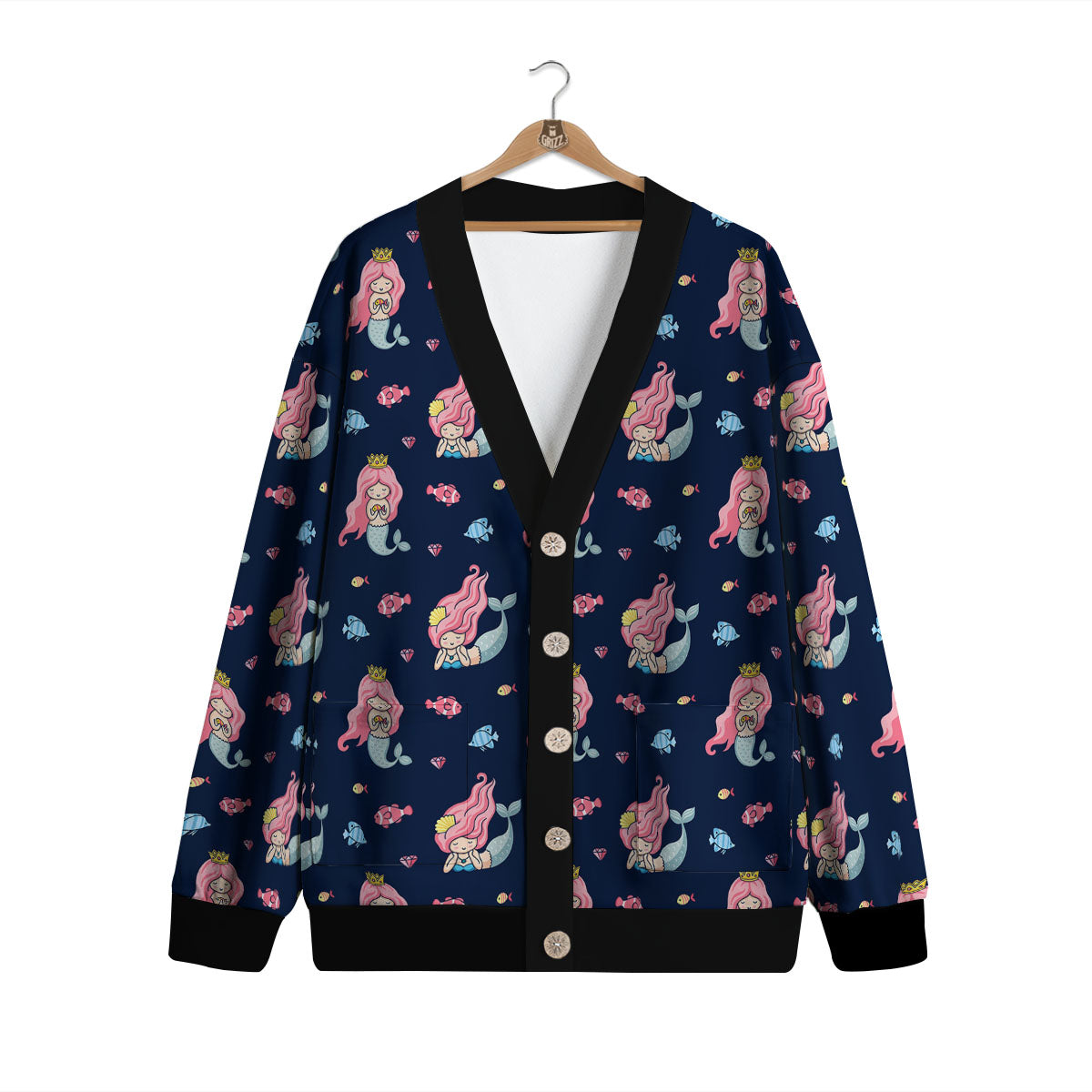 Cute Little Mermaid Print Pattern Cardigan-grizzshop