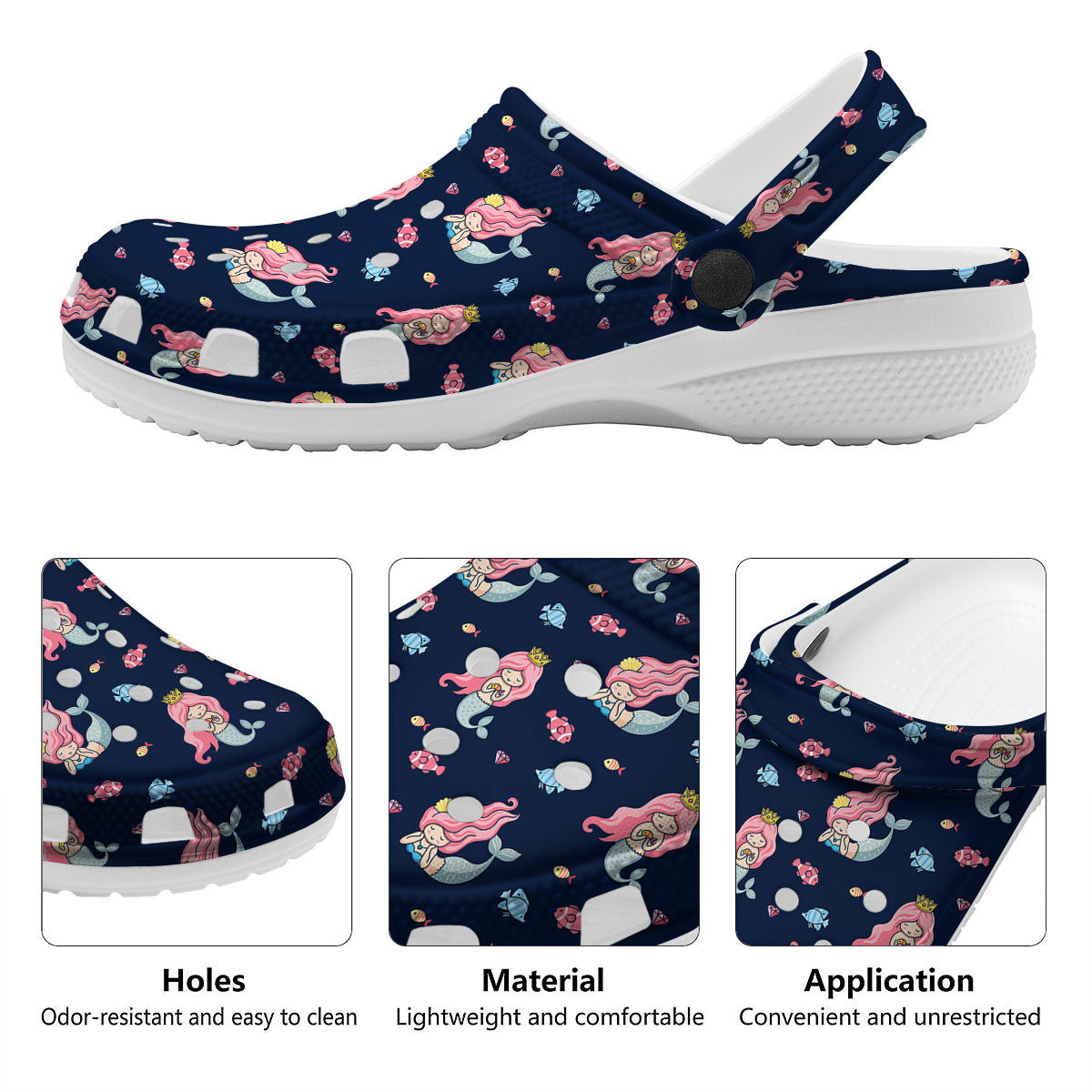 Cute Little Mermaid Print Pattern Clog-grizzshop