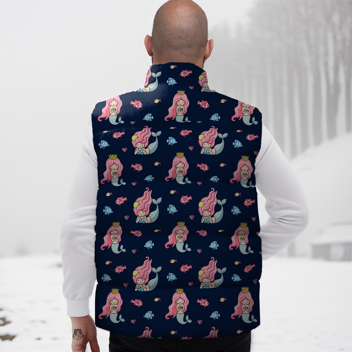 Cute Little Mermaid Print Pattern Down Vest