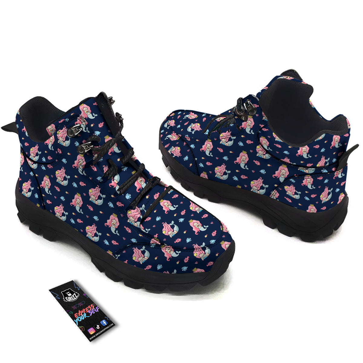 Cute Little Mermaid Print Pattern Hiking Shoes-grizzshop
