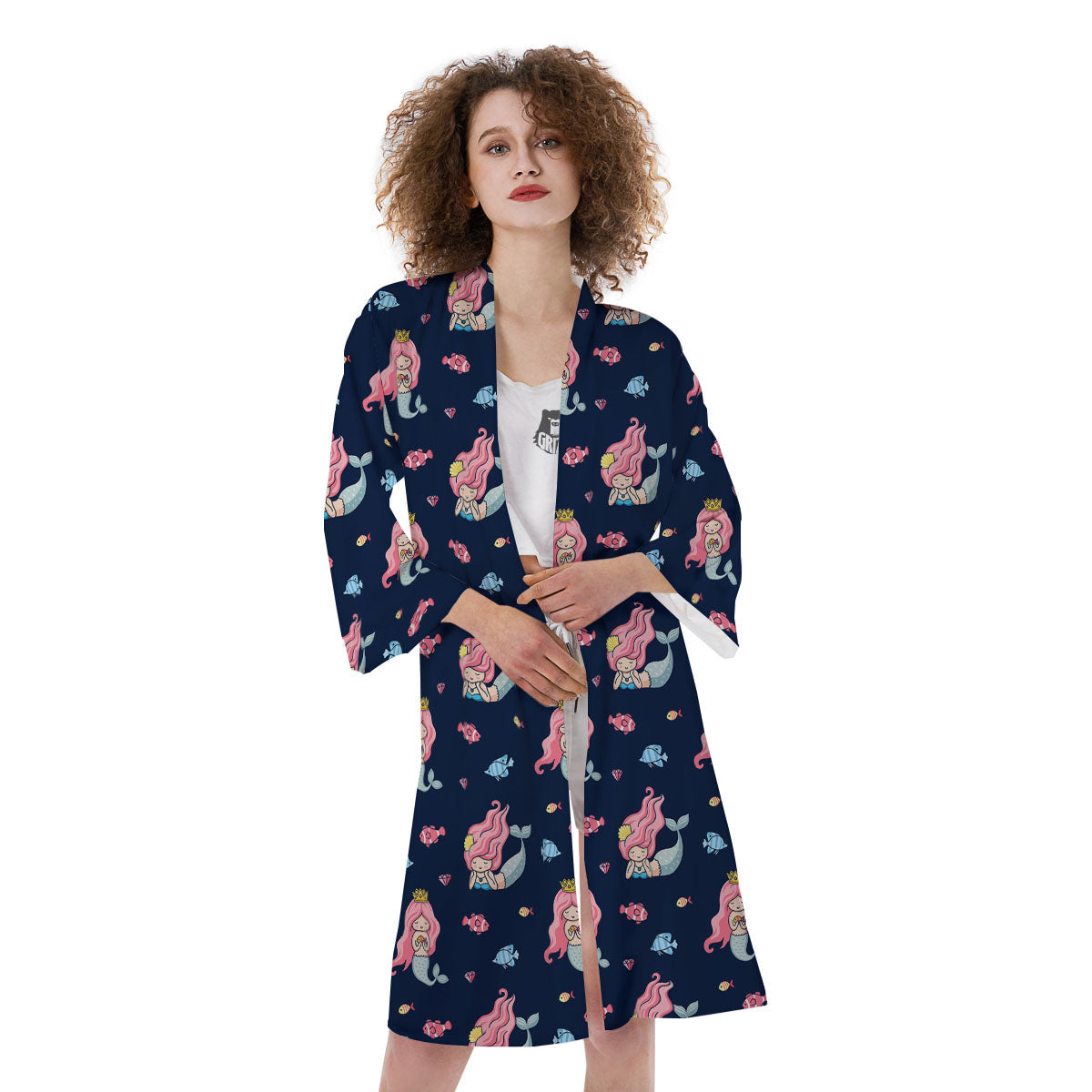 Cute Little Mermaid Print Pattern Kimono-grizzshop